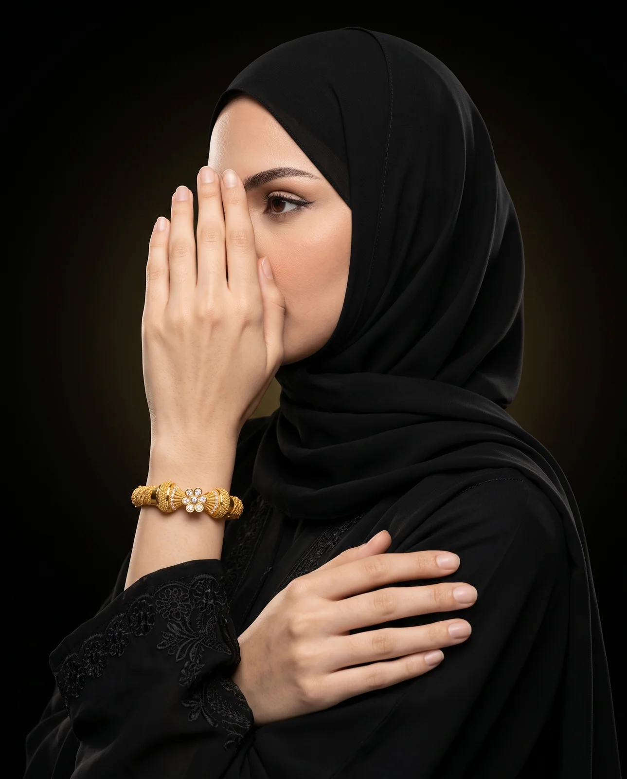 سوار كلابش ذهب عريض بنقوش كلاسيكية