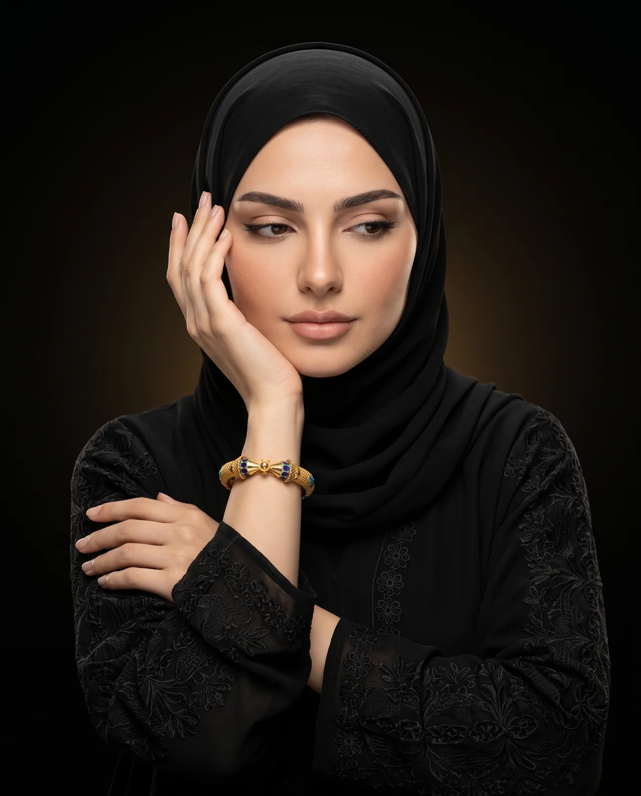 سوار كلابش ذهب أصفر خليجي بنقوش بارزة