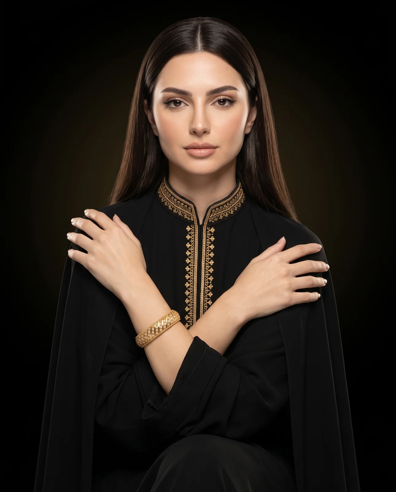 سوار ذهب أصفر بتصميم نصف دائري مزخرف