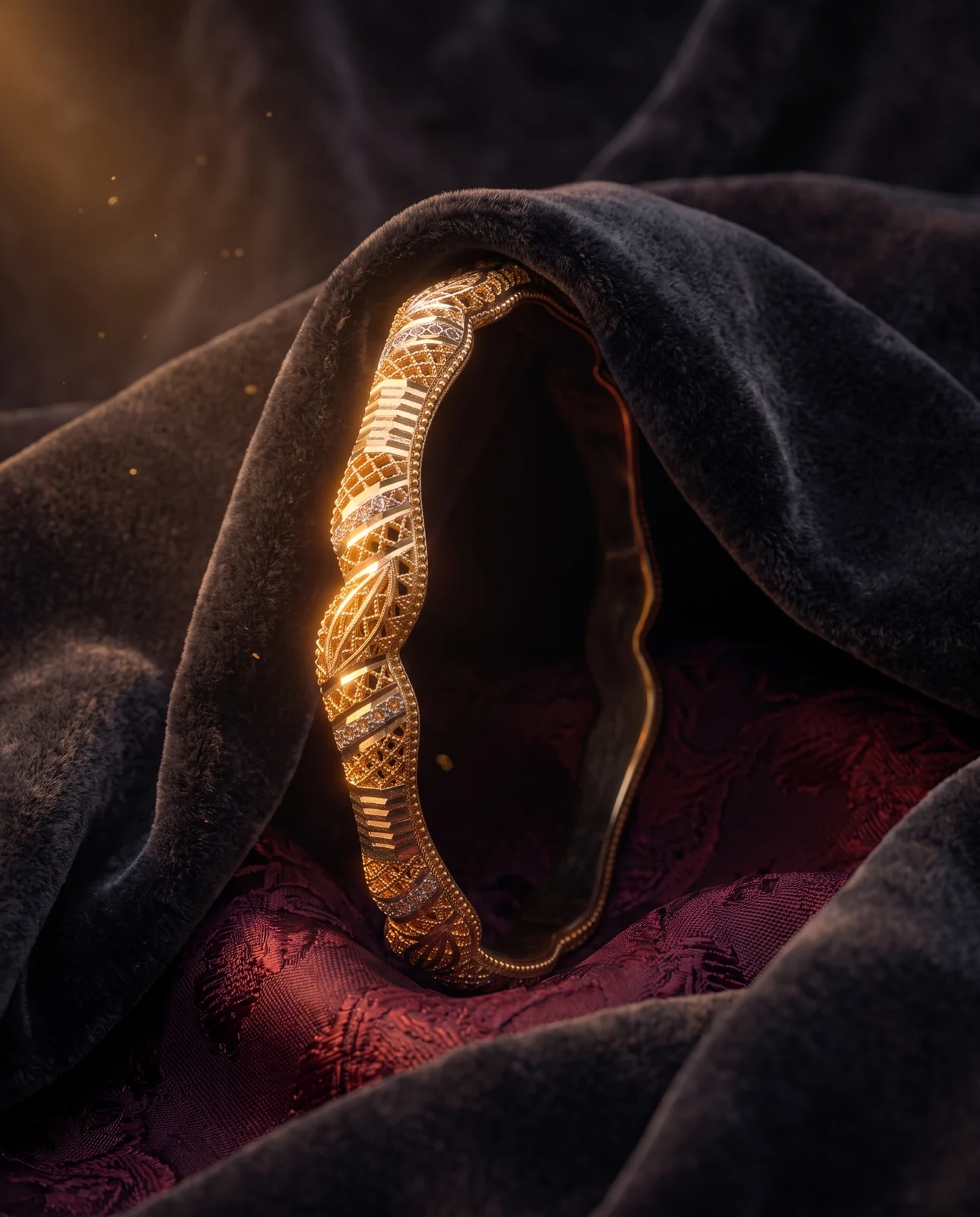 سوار ذهب أصفر بتصميم حلقات نصف دائرية