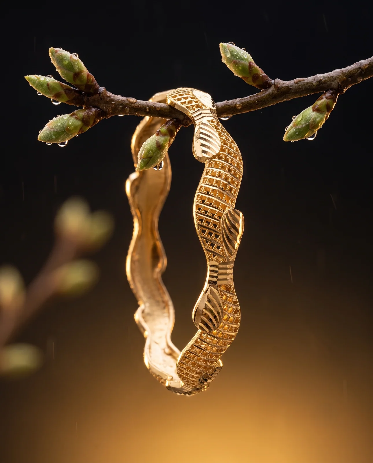 Multi-Row Engraved Yellow Gold Bracelet