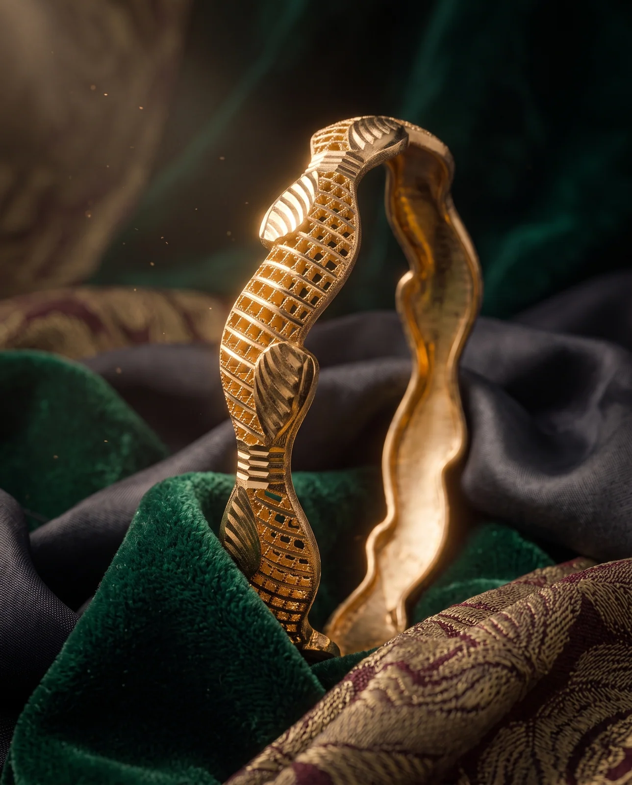 Multi-Row Engraved Yellow Gold Bracelet