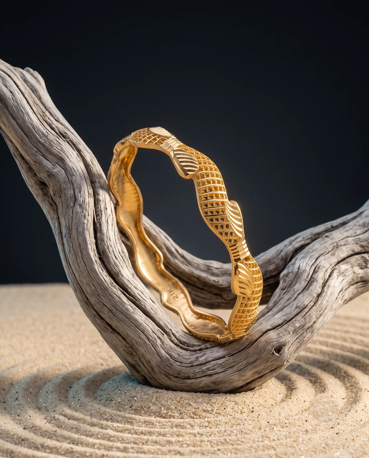 Multi-Row Engraved Yellow Gold Bracelet