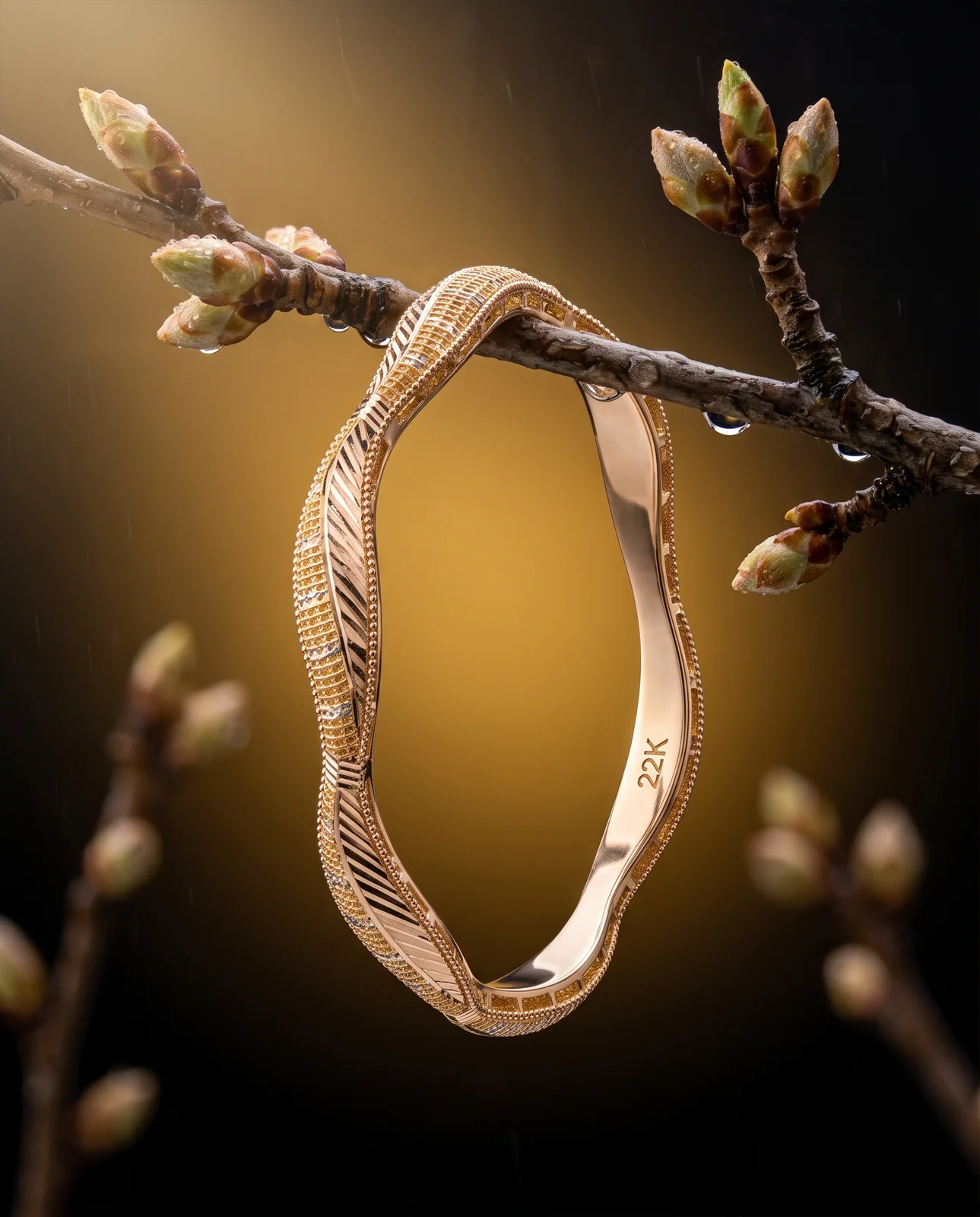 Traditional Eastern-Engraved Yellow Gold Bracelet