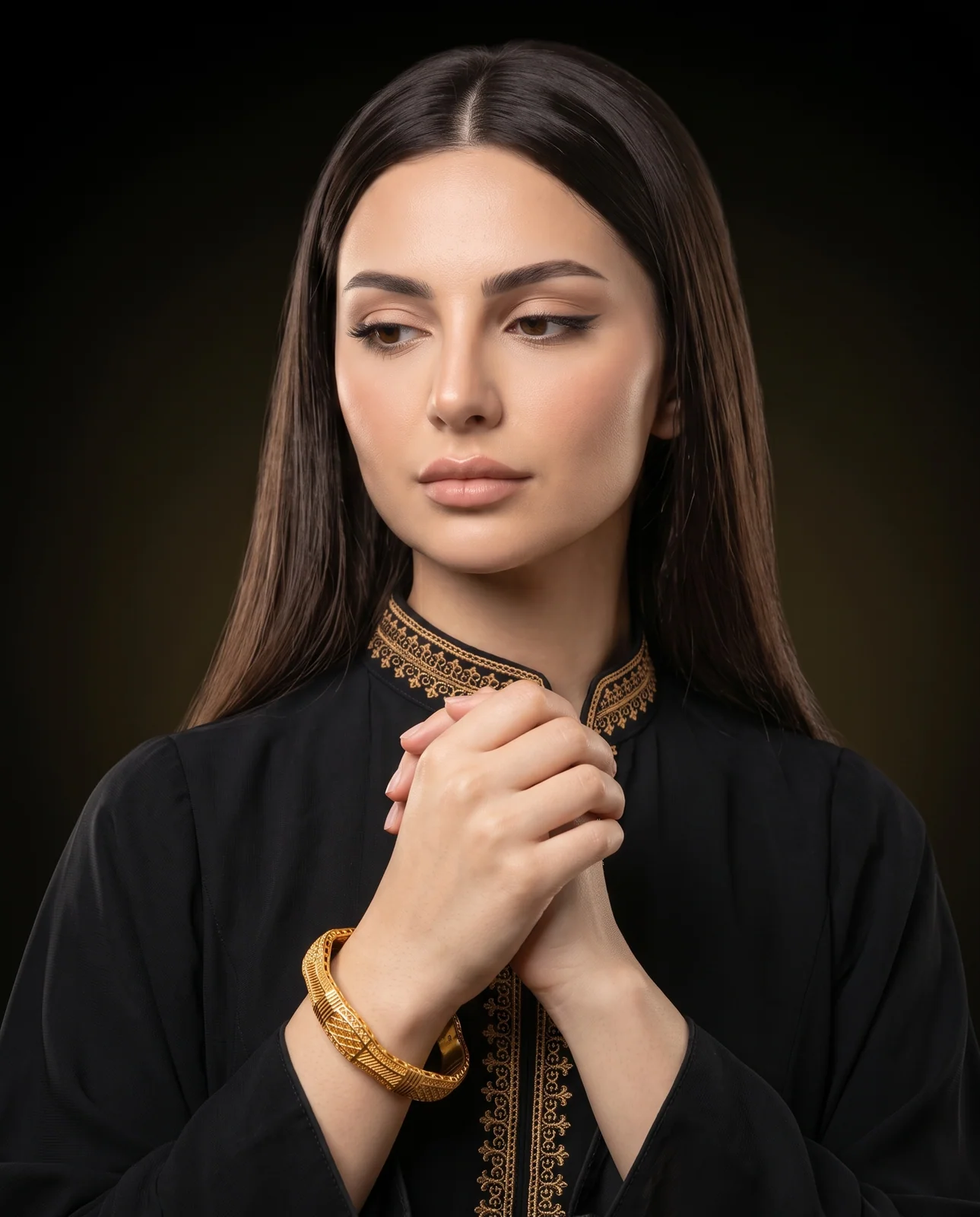 سوار ذهب أصفر بنقوش متعرجة نباتية