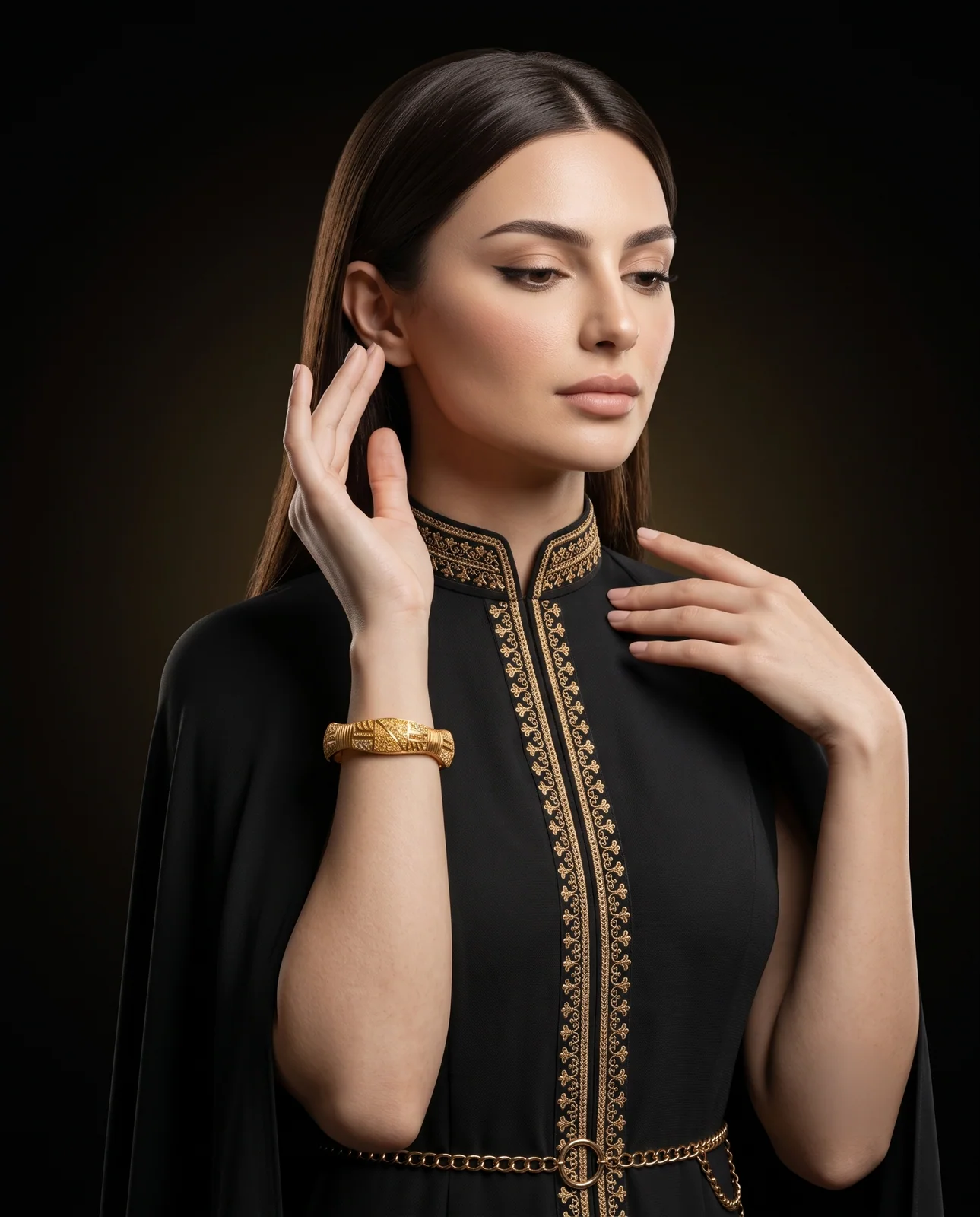 سوار ذهب أصفر بنقوش ورقية نباتية