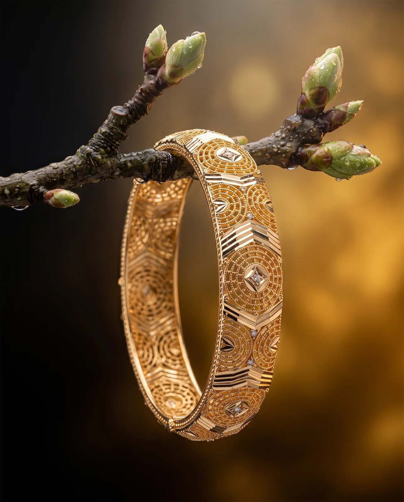 Rose Floral Yellow Gold Bracelet