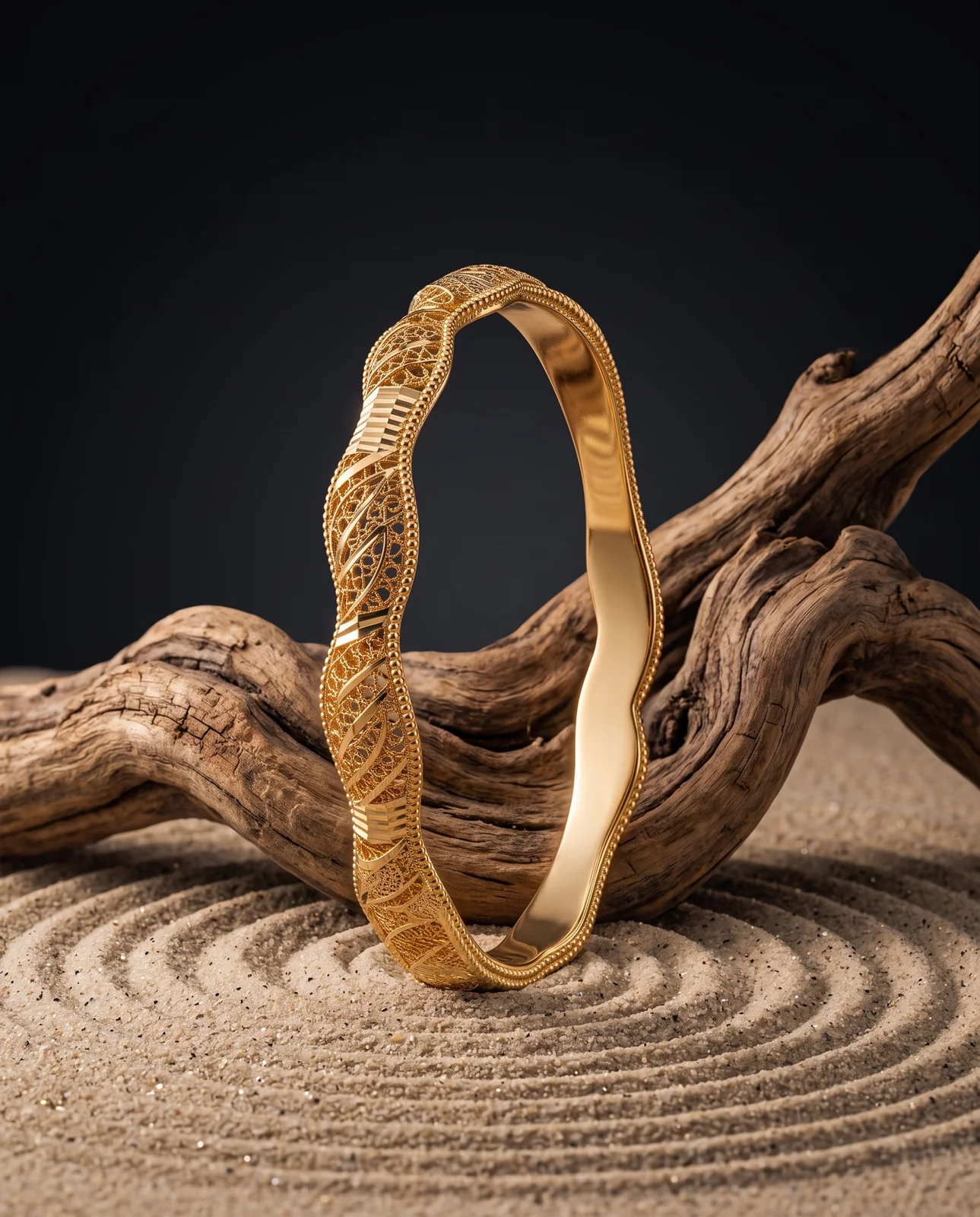 Wavy Botanical Yellow Gold Bracelet