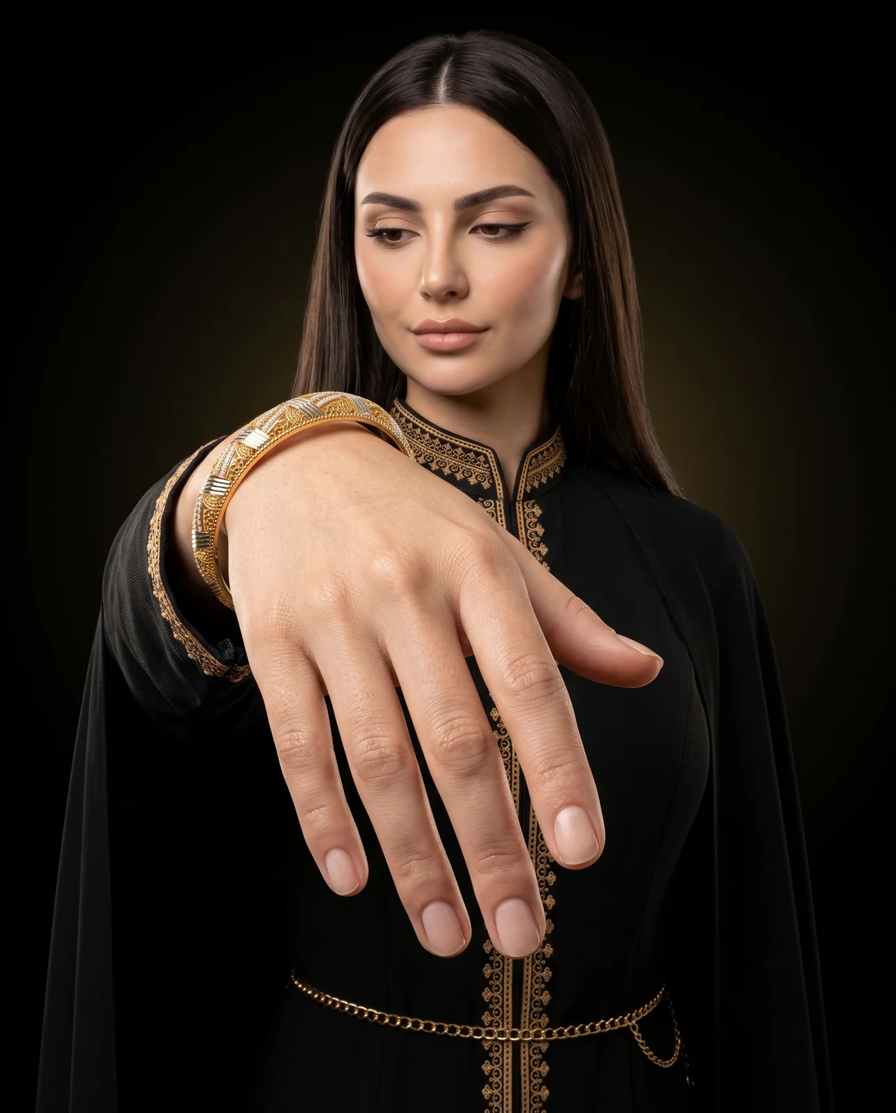 سوار ذهب أصفر مرصع بالأحجار بتصميم مرن