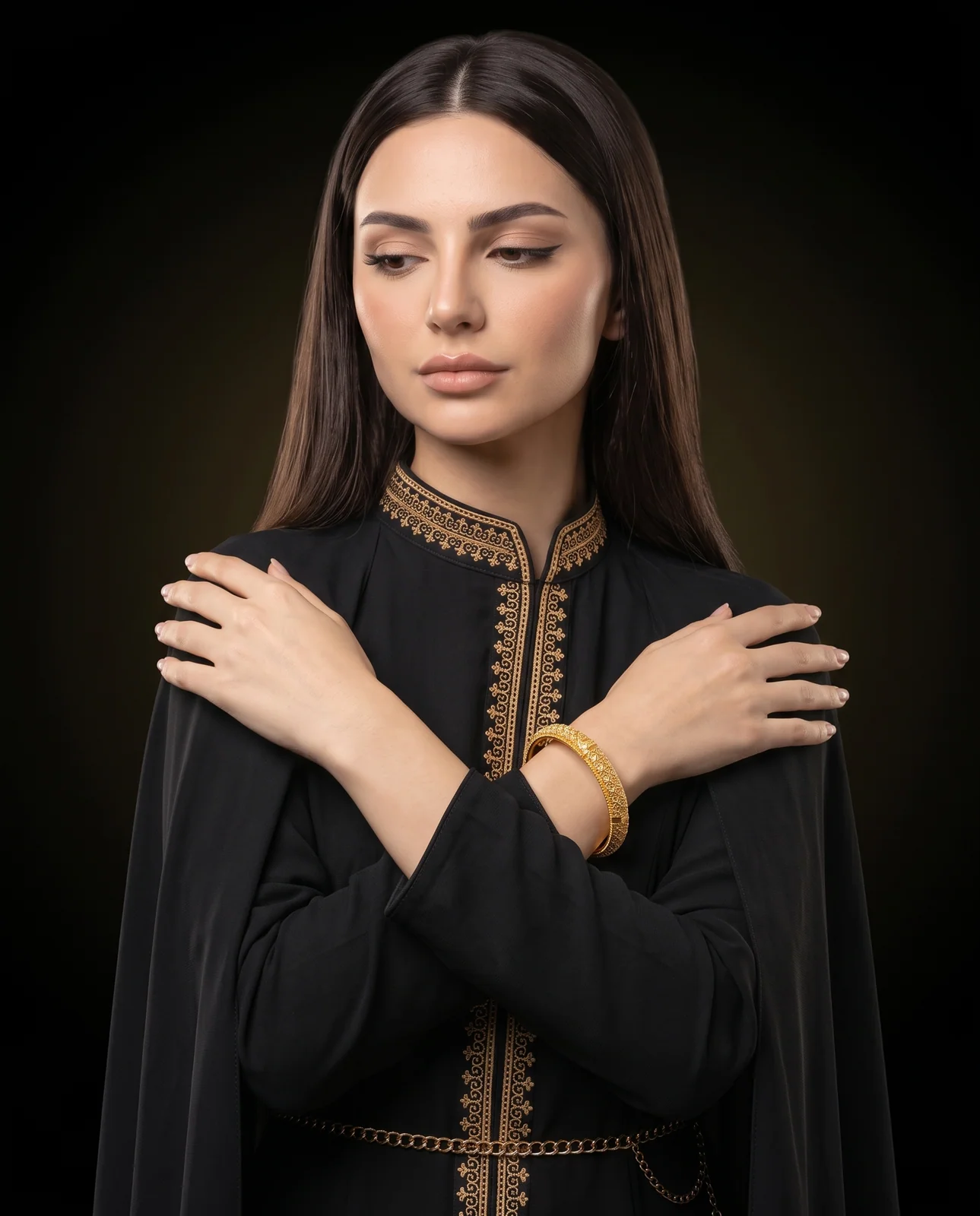 سوار ذهب أصفر مرصع بالألماس بتصميم خليجي