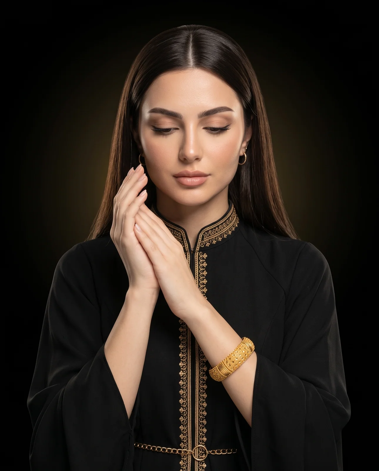 سوار ذهب أصفر مرصع بالألماس بنقوش هندسية