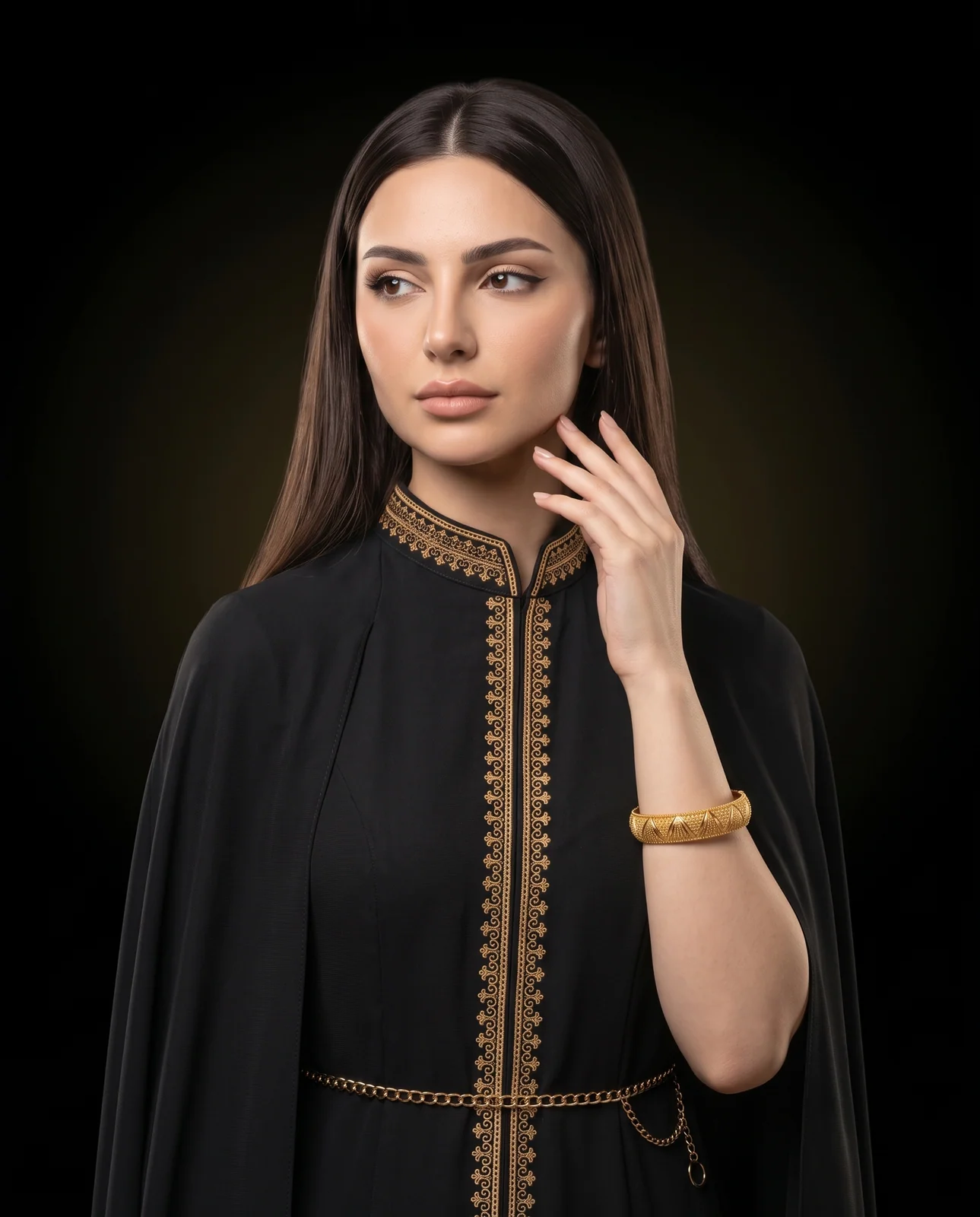 سوار ذهب أصفر مرصع بالأحجار الكريمة بتصميم ملكي