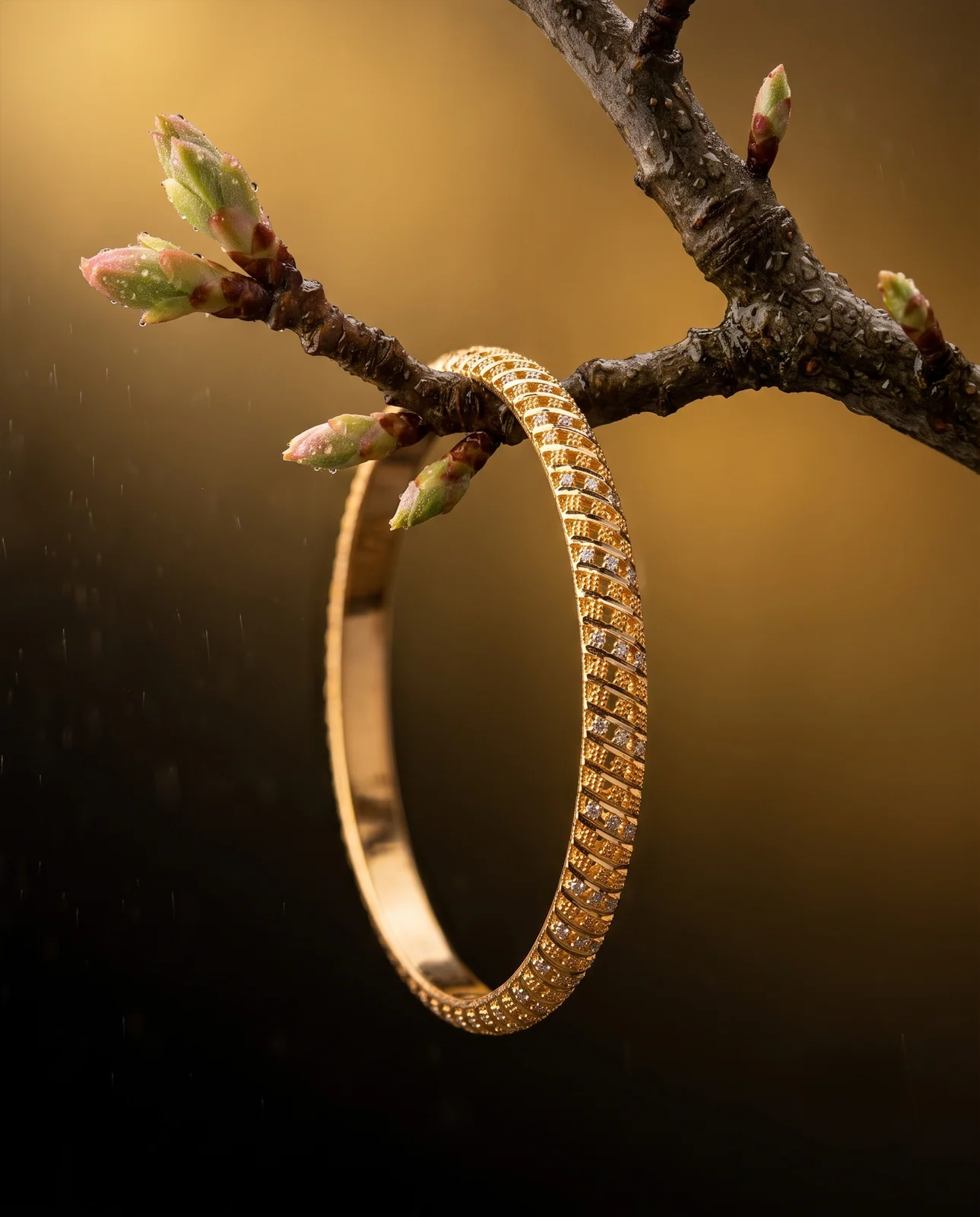 سوار ذهب أصفر مرصع بالألماس بتصميم كلاسيكي