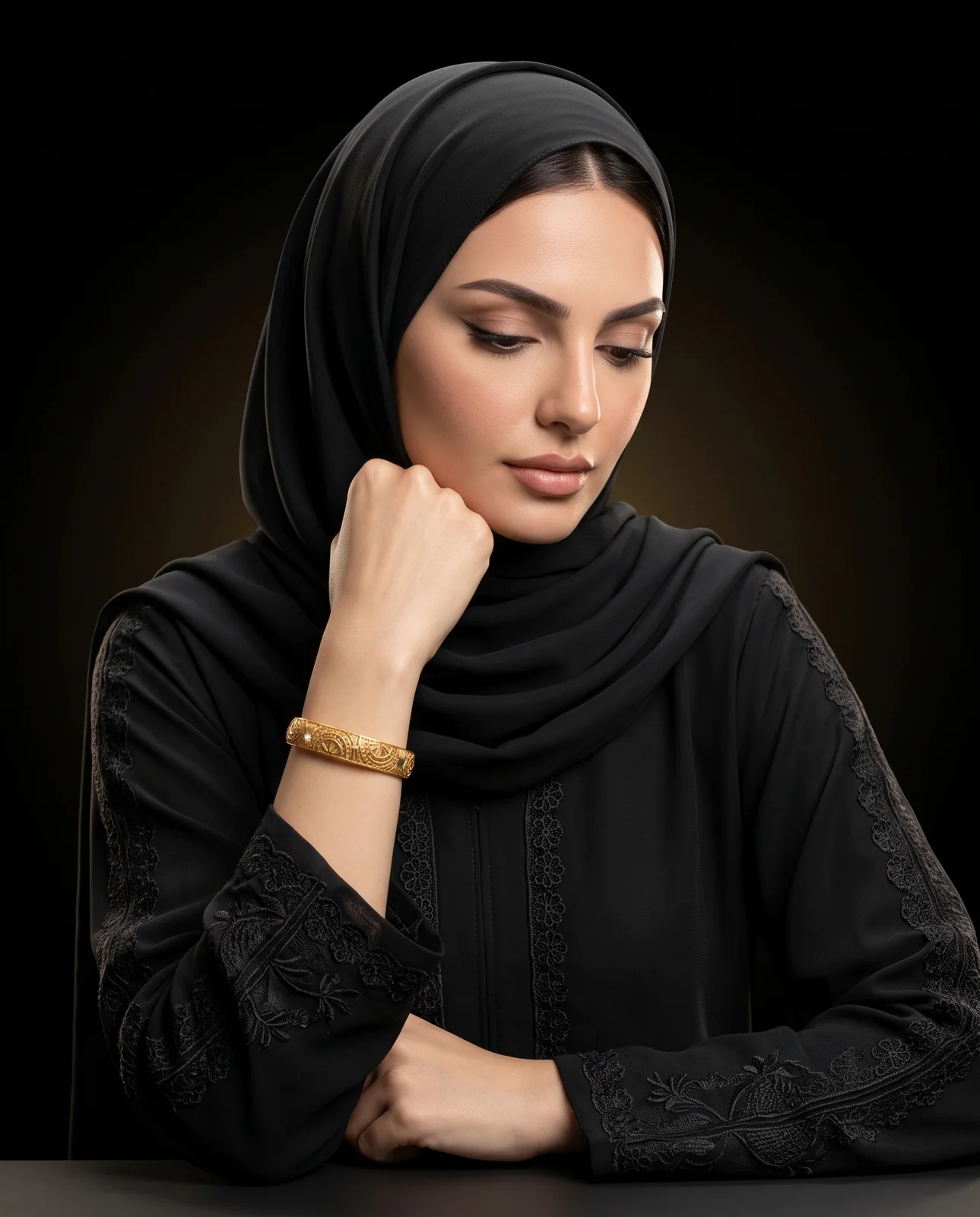 سوار ذهب أصفر مرصع بالألماس بنقوش هندسية