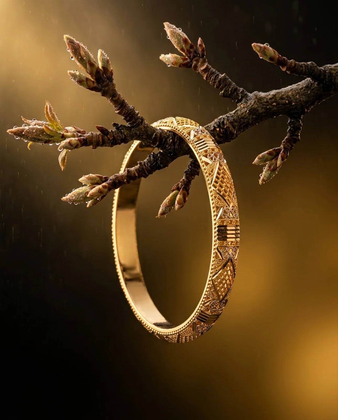 سوار ذهب أصفر مرصع بالألماس بتصميم خليجي راقٍ