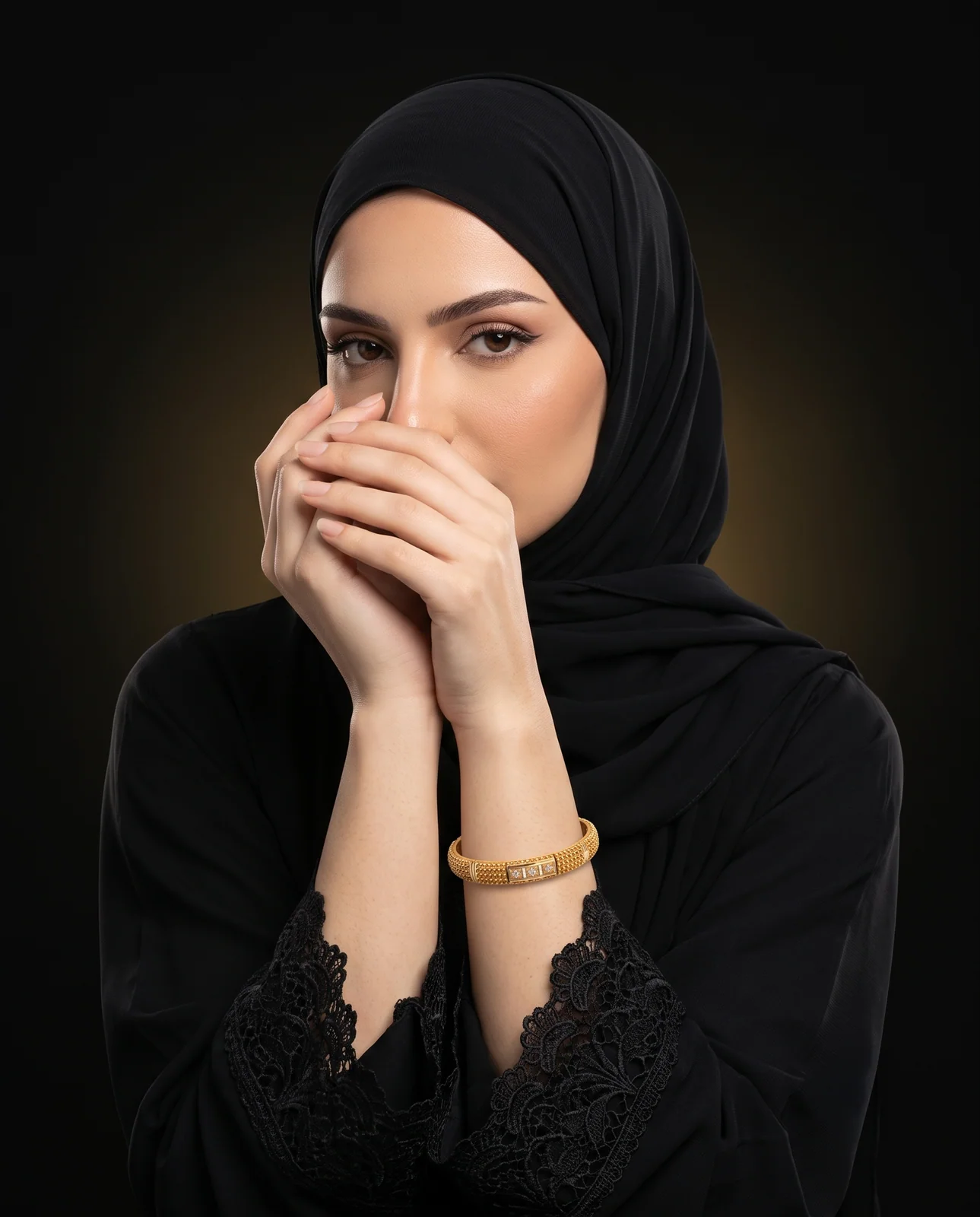 سوار ذهب أصفر مرصع بالألماس بتصميم ملكي فاخر