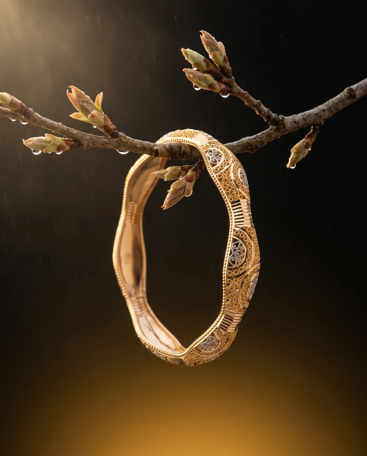 سوار ذهب أصفر مرصع بالألماس بتصميم عصري أنيق