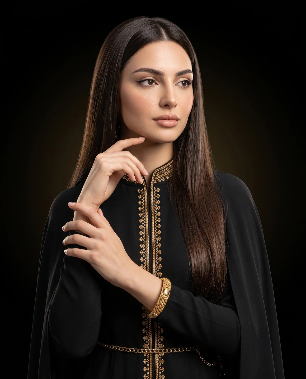 سوار ذهب أصفر مرصع بالأحجار بتصميم كلاسيكي