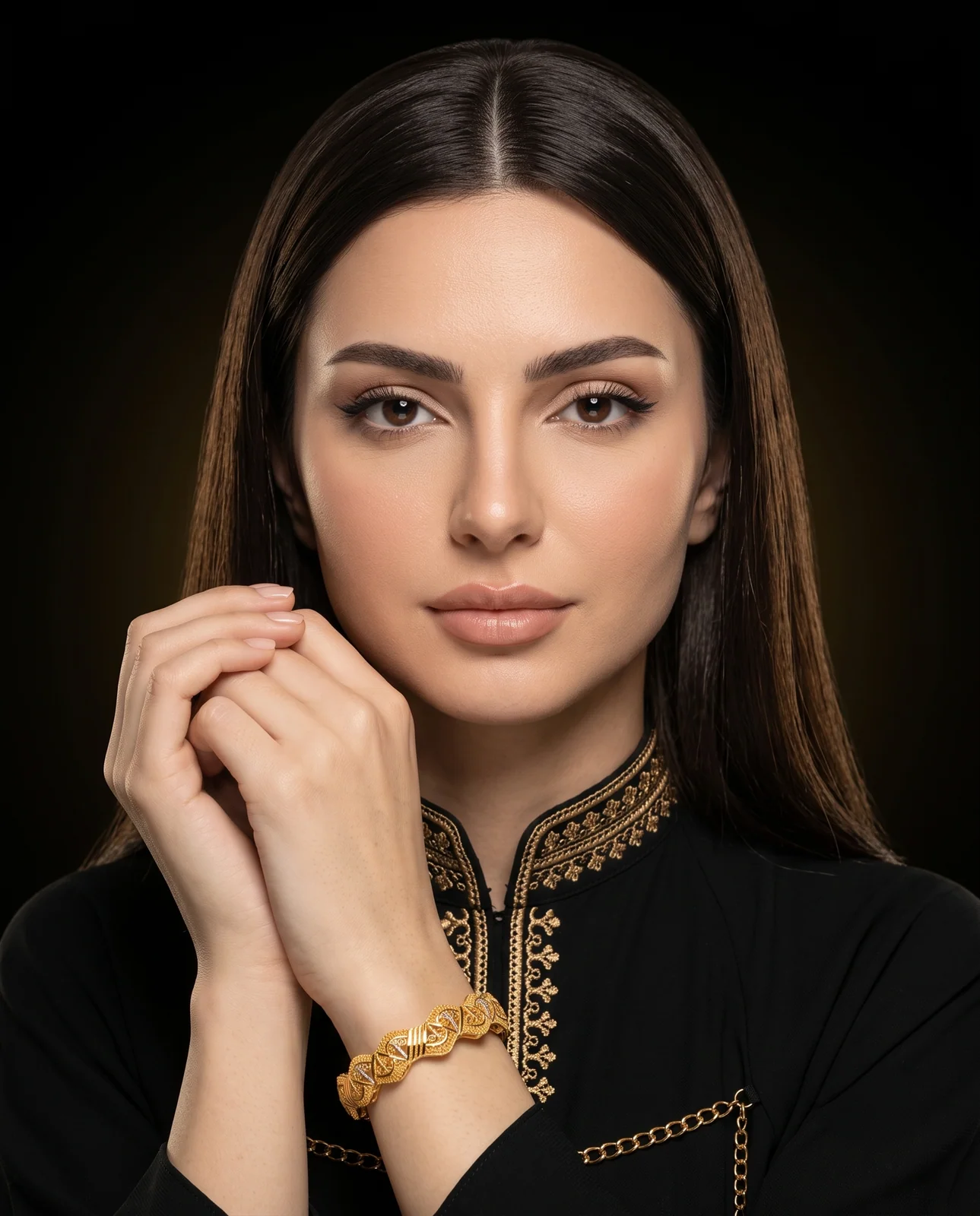 سوار ذهب أصفر بحلقات مرصعة بالألماس