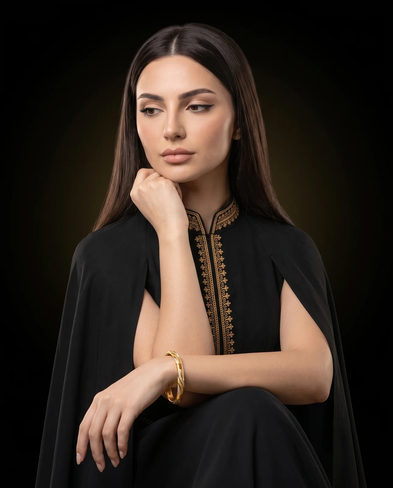 سوار ذهب أصفر مرصع بالألماس بتصميم خليجي تقليدي
