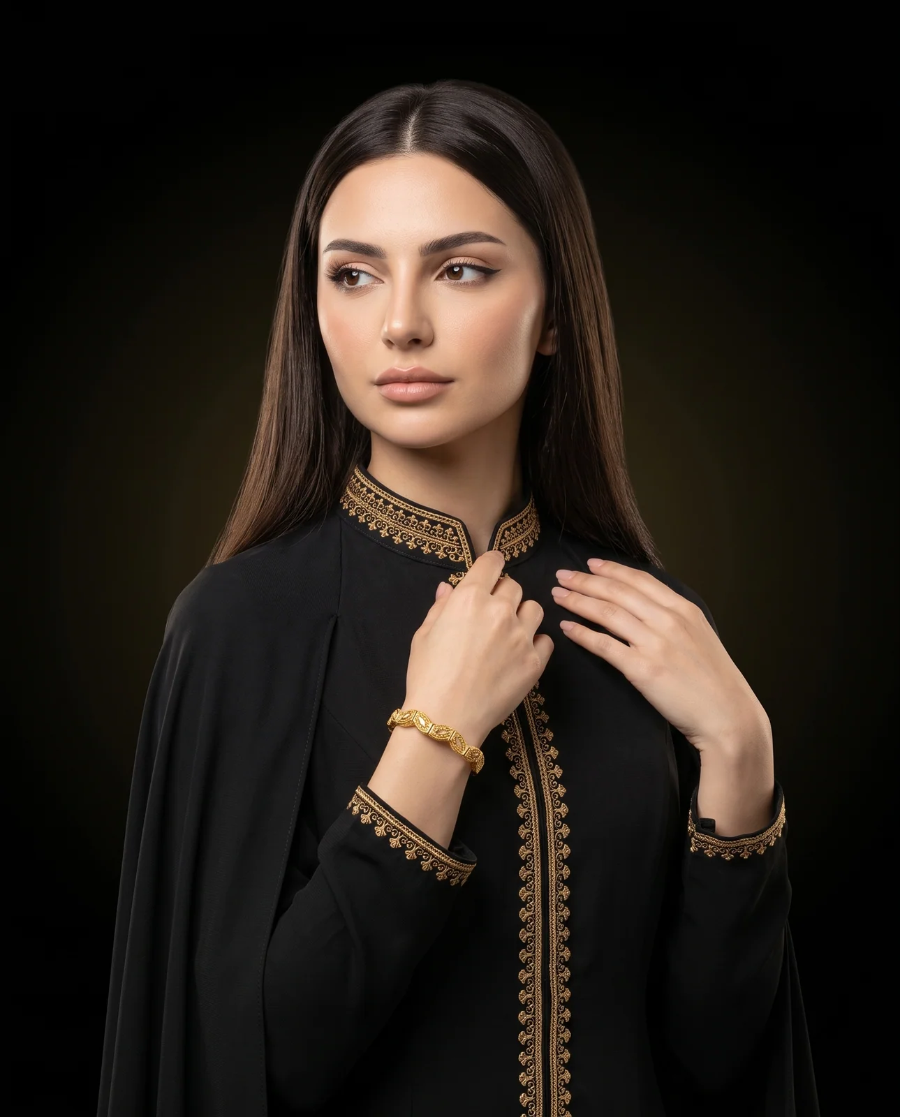 سوار ذهب أصفر مرصع بالأحجار بتصميم خليجي ملكي