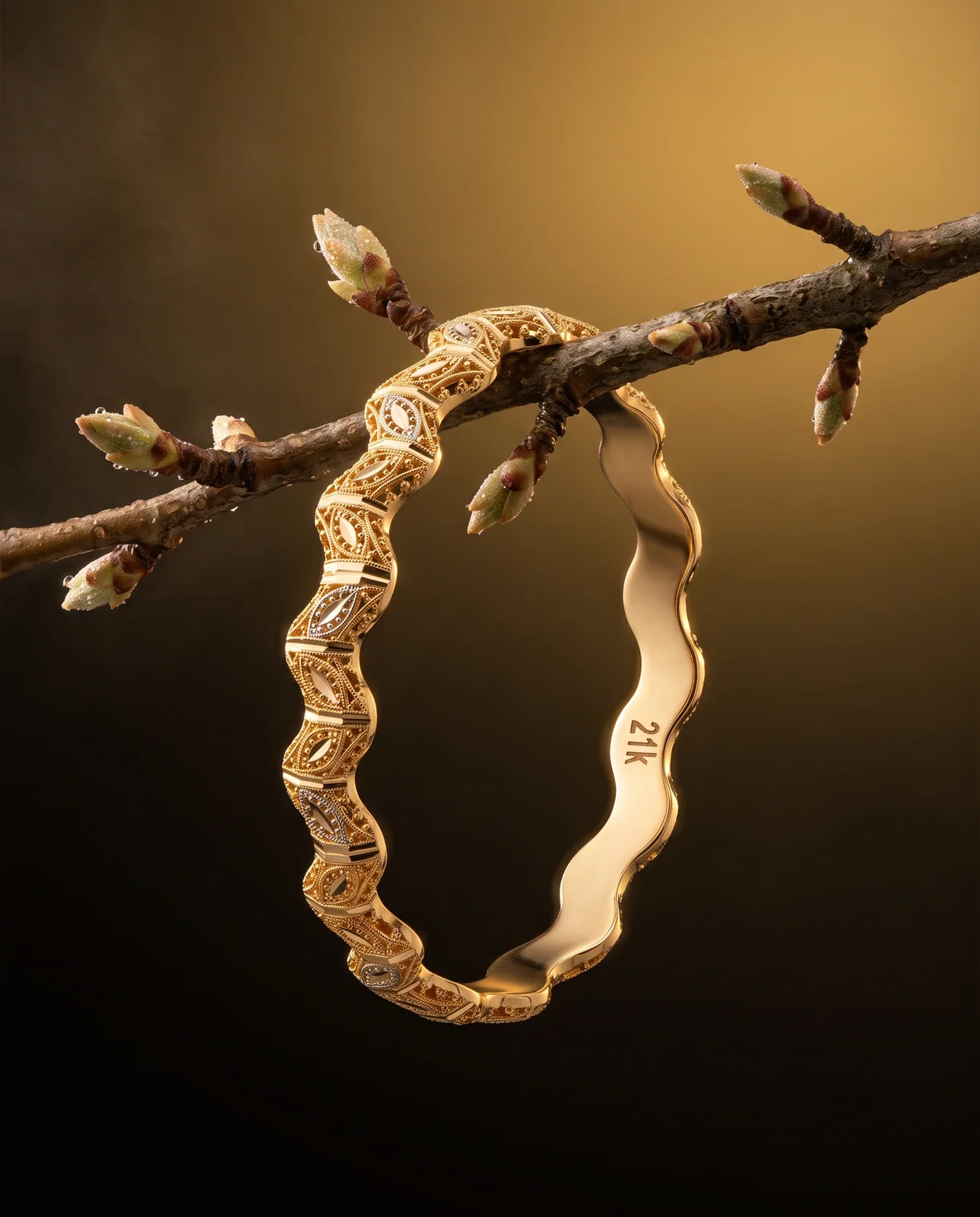 سوار ذهب أصفر مرصع بالأحجار بتصميم خليجي ملكي