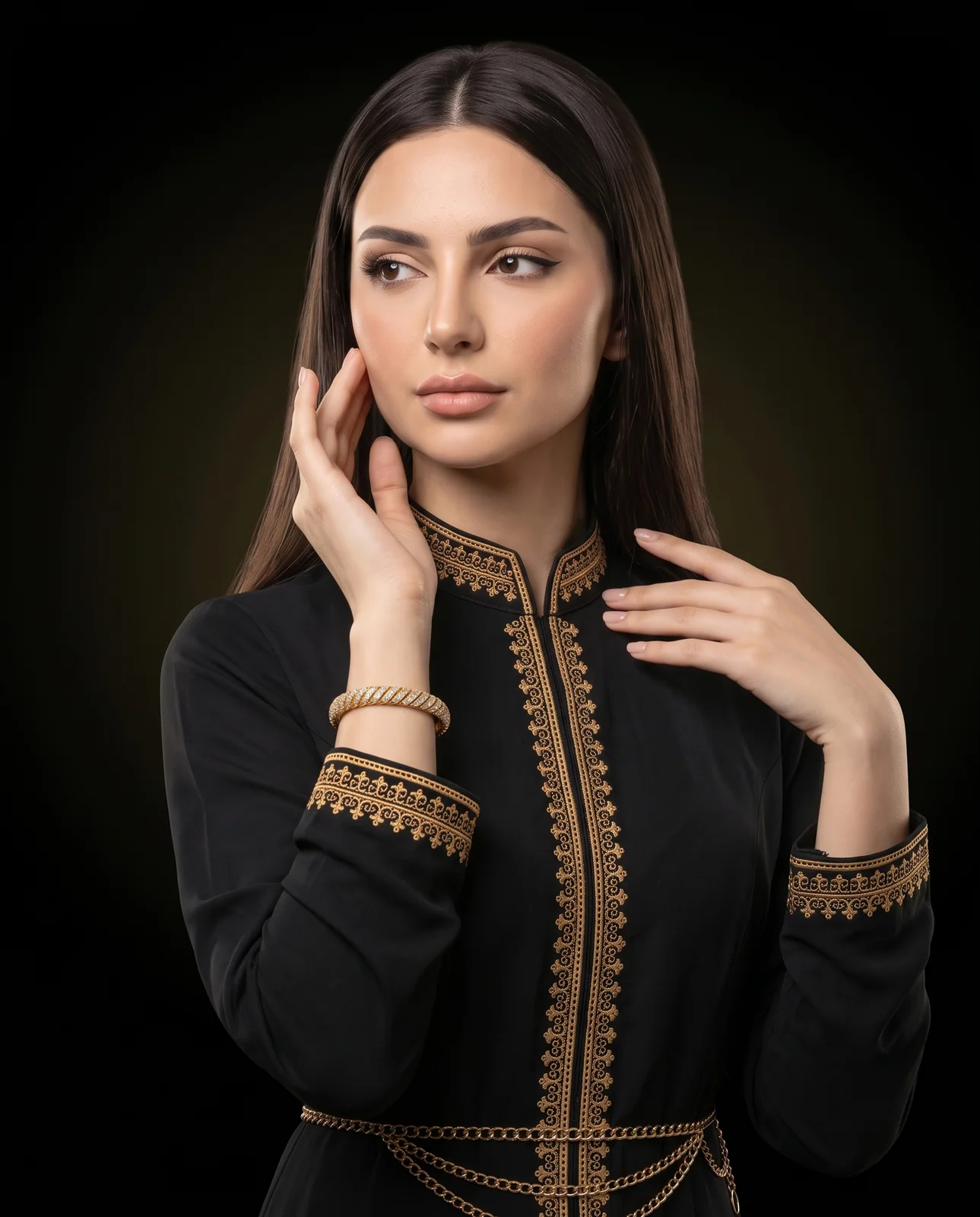 سوار ذهب أصفر مرصع بالأحجار بتصميم عصري خليجي