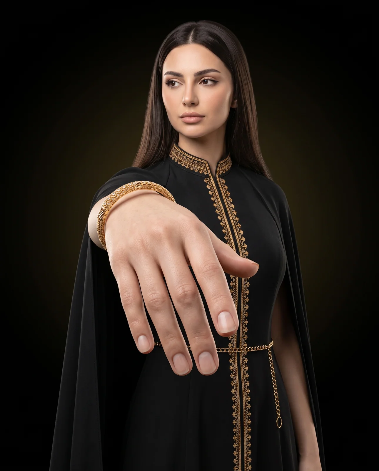 سوار ذهب أصفر مرصع بالأحجار بتصميم ملكي أنيق