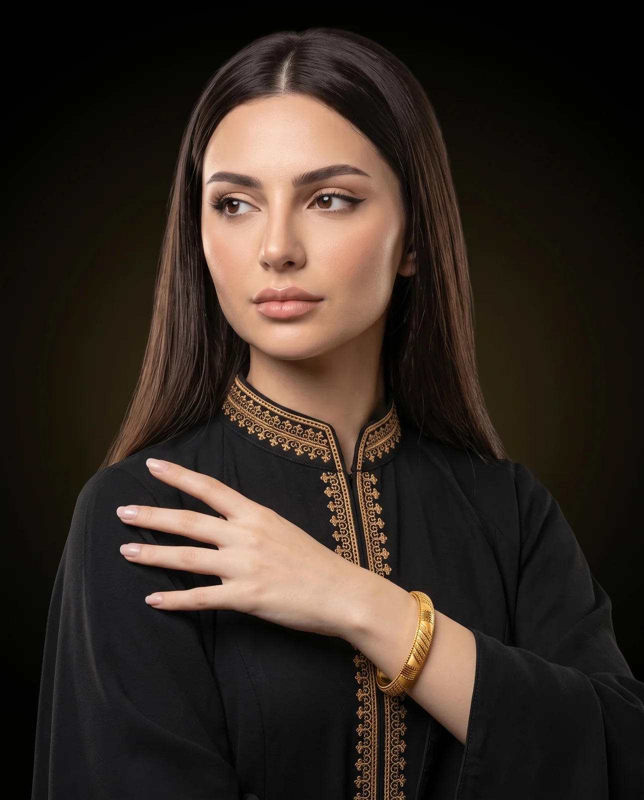 سوار ذهب أصفر مرصع بالأحجار بتصميم عصري راقٍ