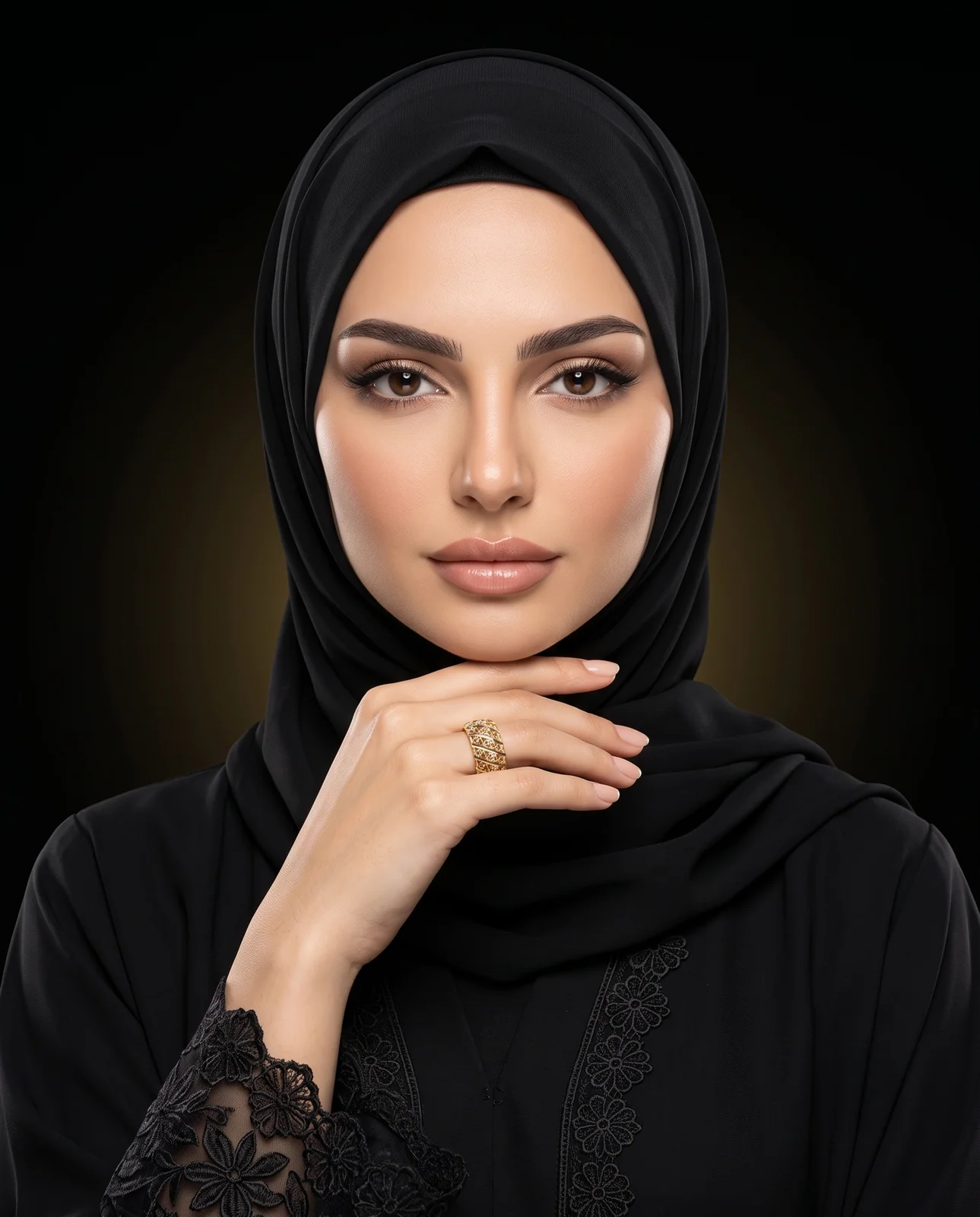 خاتم ذهب عريض مرصع بالألماس بنقوش هندسية
