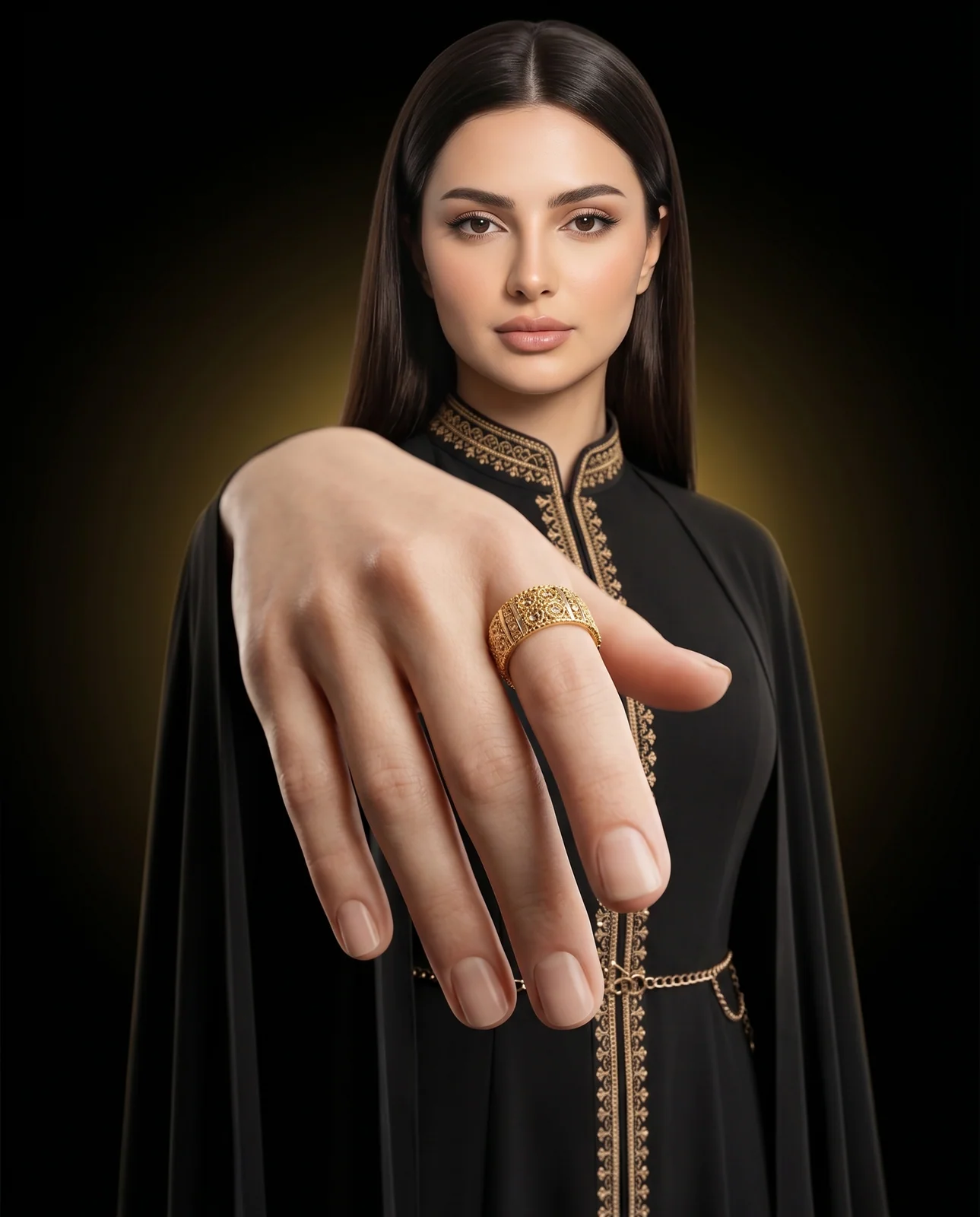 خاتم ذهب عريض بتصميم حلزوني مزدوج